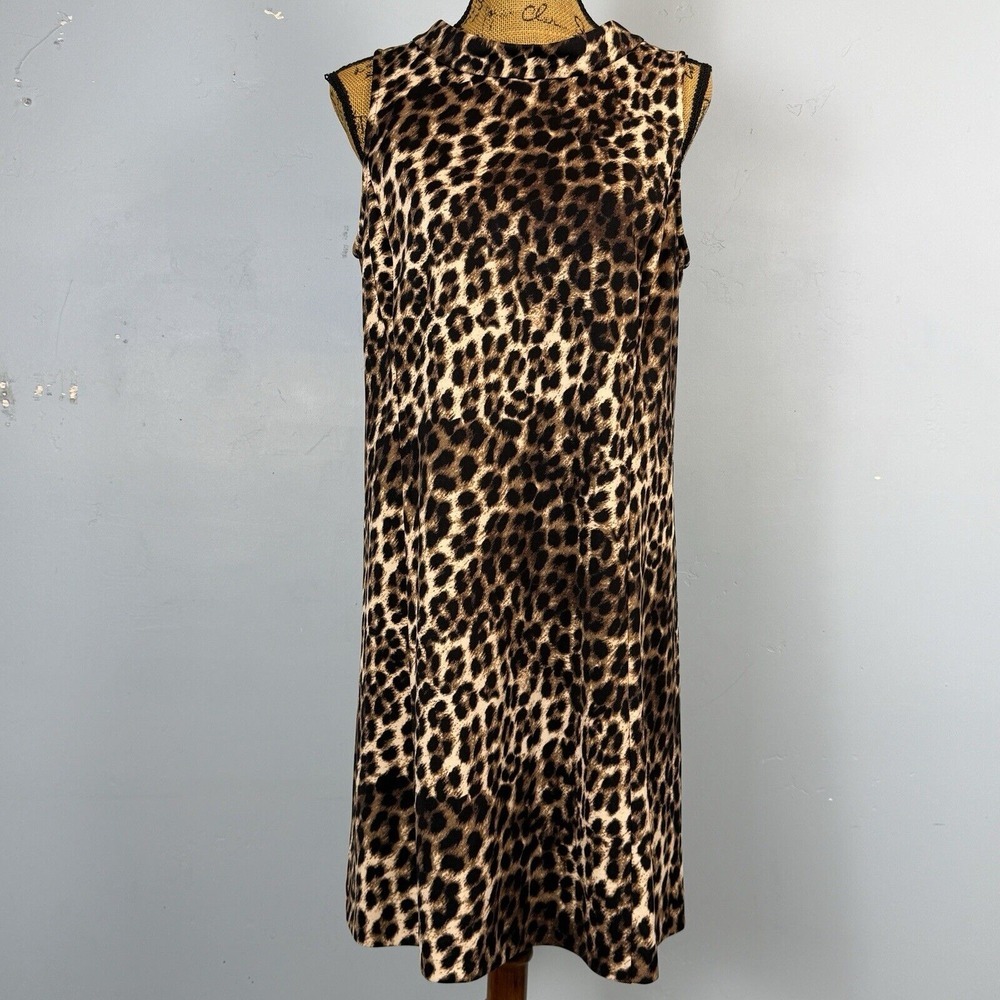 Alfani Womans Sz 14P Dress‎ Leopard Print  Dress Pink Black Sheath Sleeveless